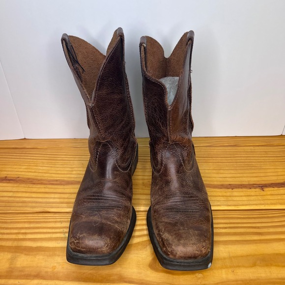 Ariat Men's 9.5D Brown Leather Square Toe Cowboy Western Boots Distres - Picture 1 of 11